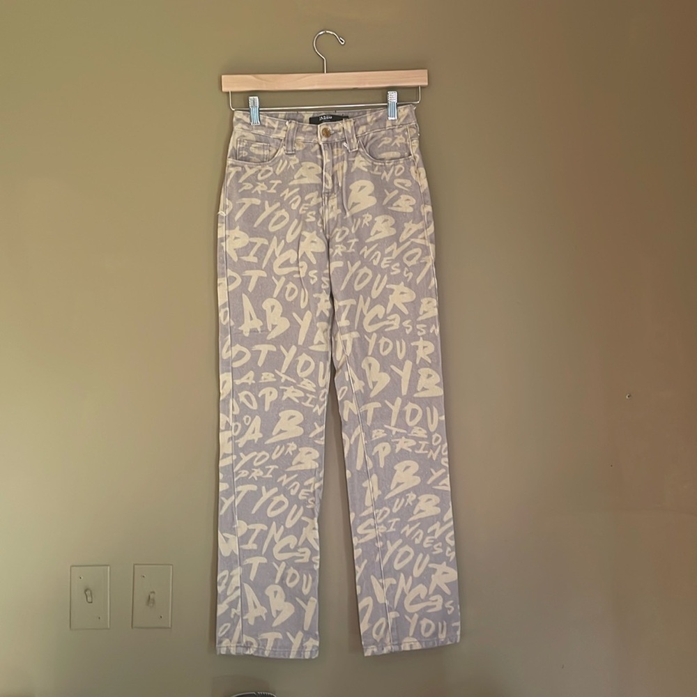 Jaded London Cream and Gray Straight Leg Jeans